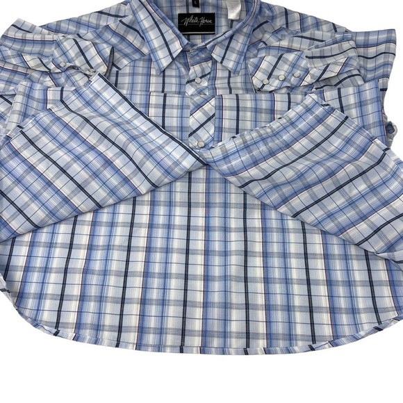 White Horse Mens Blue Plaid Western Pearl Snap Buttons Long Sleeve Shirt Large - Picture 11 of 11